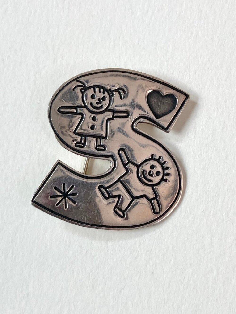 Alphabet "S" Mexican Sterling Artisan Brooch (signed "ES")
